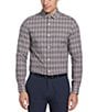 Color:Dark Blue - Image 1 - Pixel Plaid Stripe Long Sleeve Woven Shirt