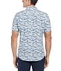 Color:Bright White/Blue - Image 2 - Slim Fit Geometric Tile Print Short Sleeve Woven Shirt