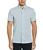 Color:Celestial Blue - Image 1 - Slim Fit Solid Cotton Interlock Short Sleeve Woven Shirt