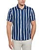 Color:Sargasso Sea - Image 1 - Stretch Paint Stripe Line Short Sleeve Woven Shirt