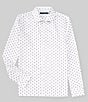 Color:Bright White - Image 1 - Stretch Sateen Geo Dot Print Long Sleeve Woven Shirt