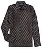 Color:Black - Image 1 - Stretch Sateen Geo Dot Print Long Sleeve Woven Shirt
