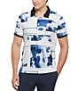 Color:Bright White - Image 1 - Watercolor Print Short Sleeve Polo Shirt