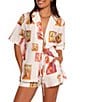 Petal & Pup Aaliyah Abstract Postcard Point Collar Tie Front Coordinating Top, Color:White Multi - Image 1