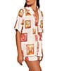 Petal & Pup Aaliyah Abstract Postcard Point Collar Tie Front Coordinating Top, Color:White Multi - Image 2