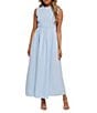 Petal & Pup Lanna Mini Gingham High Neck Ruffle Trim A-Line Maxi Dress, Color:Blue Gingham - Image 1