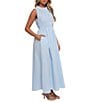 Petal & Pup Lanna Mini Gingham High Neck Ruffle Trim A-Line Maxi Dress, Color:Blue Gingham - Image 2