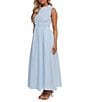 Petal & Pup Lanna Mini Gingham High Neck Ruffle Trim A-Line Maxi Dress, Color:Blue Gingham - Image 4