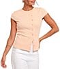 Petal & Pup Tatum Ribbed Knit High Neck Short Sleeve Asymmetrical Button Front Top - Image 1