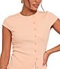 Petal & Pup Tatum Ribbed Knit High Neck Short Sleeve Asymmetrical Button Front Top - Image 4