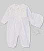 Color:White - Image 1 - Baby 3-24 Months Christening Pintuck Coverall & Bonnet