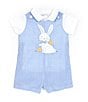 Color:Blue - Image 1 - Baby Boys 3-24 Months Short Sleeve Easter Bunny Appliqued Shortall