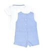 Color:Blue - Image 2 - Baby Boys 3-24 Months Short Sleeve Easter Bunny Appliqued Shortall