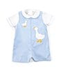 Color:Blue - Image 1 - Baby Boys 3-24 Months Sleeveless Goose-Appliqued Shortall & Short-Sleeve Woven Shirt Set