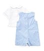 Color:Blue - Image 2 - Baby Boys 3-24 Months Sleeveless Goose-Appliqued Shortall & Short-Sleeve Woven Shirt Set