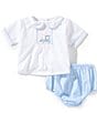 Petit Ami Baby Boys Hand Picture Smocked Train Top & Coordinating Stripe Diaper Cover Set - Image 1