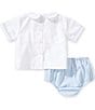 Petit Ami Baby Boys Hand Picture Smocked Train Top & Coordinating Stripe Diaper Cover Set - Image 2