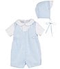 Color:Blue - Image 1 - Baby Boys Preemie-9 Months Seersucker Jon Jon Shortall & Hat Set