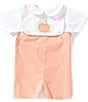 Petit Ami Baby Boys Short Sleeve Pumpkin Bib Romper - Image 1