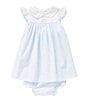 Color:Blue - Image 1 - Baby Girls 12-24 Months Flutter Sleeve Shadow-Stitched Whale Motif Empire-Waist Dress