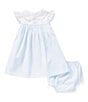 Color:Blue - Image 2 - Baby Girls 12-24 Months Flutter Sleeve Shadow-Stitched Whale Motif Empire-Waist Dress