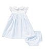 Color:Blue - Image 3 - Baby Girls 12-24 Months Flutter Sleeve Shadow-Stitched Whale Motif Empire-Waist Dress