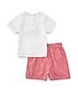 Color:Red - Image 2 - Baby Girls 12-24 Months Short-Sleeve Baseball-Motif T-Shirt & Checked Shorts Set