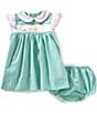 Petit Ami Baby Girls Angel-Wing-Sleeves Checked Golf-Themed Fit & Flare Dress, Color:Green - Image 1