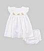 Color:White - Image 1 - Baby Girls 3-24 Months Flutter-Sleeve Checked/Duck Motif Fit-And-Flare Dress