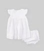 Color:White - Image 2 - Baby Girls 3-24 Months Flutter-Sleeve Checked/Duck Motif Fit-And-Flare Dress