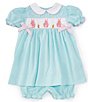 Color:Mint - Image 1 - Baby Girls 3-24 Months Puffed-Sleeve Checked/Easter Bunny Motif Fit & Flare Dress