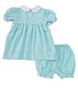 Color:Mint - Image 2 - Baby Girls 3-24 Months Puffed-Sleeve Checked/Easter Bunny Motif Fit & Flare Dress