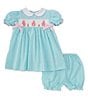 Color:Mint - Image 3 - Baby Girls 3-24 Months Puffed-Sleeve Checked/Easter Bunny Motif Fit & Flare Dress