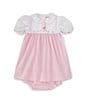 Color:Pink - Image 1 - Baby Girls 3-24 Months Puffed Sleeve Solid/Checked Empire Waist Dress With Removable Easter Bunny Bib