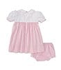 Color:Pink - Image 2 - Baby Girls 3-24 Months Puffed Sleeve Solid/Checked Empire Waist Dress With Removable Easter Bunny Bib