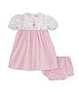 Color:Pink - Image 3 - Baby Girls 3-24 Months Puffed Sleeve Solid/Checked Empire Waist Dress With Removable Easter Bunny Bib