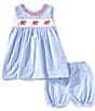 Petit Ami Baby Girls 3-24 Sleeveless Checked/American Flag Smocked Waist Fit-And-Flare Dress, Color:Blue - Image 1