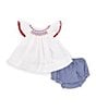 Color:Navy - Image 1 - Baby Girls Newborn-6 Months Flutter-Sleeve Americana Smocked A-Line Dress