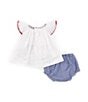Color:Navy - Image 2 - Baby Girls Newborn-6 Months Flutter-Sleeve Americana Smocked A-Line Dress