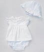Color:White - Image 1 - Baby Girls Newborn-6 Months Flutter Sleeve Whale Motif Dress, Panty & Bonnet Set