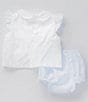 Color:White - Image 2 - Baby Girls Newborn-6 Months Flutter Sleeve Whale Motif Dress, Panty & Bonnet Set