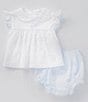 Color:White - Image 3 - Baby Girls Newborn-6 Months Flutter Sleeve Whale Motif Dress, Panty & Bonnet Set