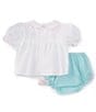 Color:Mint/White - Image 2 - Baby Girls Newborn-6 Months Puffed Sleeve Easter Bunny Top & Coordinating Panty Set