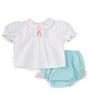 Color:Mint/White - Image 3 - Baby Girls Newborn-6 Months Puffed Sleeve Easter Bunny Top & Coordinating Panty Set