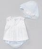 Color:White - Image 1 - Baby Girls Newborn-6 Months Sleeveless Shadow-Stitched Whale Motif Top, Panty & Bonnet Set