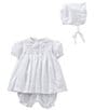 Color:White - Image 1 - Baby Girls Preemie-Newborn Smocked Dress & Bonnet