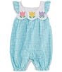 Petit Ami Baby Girls Square Neck Flutter Sleeve Tulip Applique Bubble Romper - Image 1
