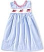 Petit Ami Little Girls 2T-4T Sleeveless Checked/American Flag Smocked Waist Fit-And-Flare Dress, Color:Light Blue - Image 1