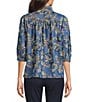 Intro Petite Size Floral Print Lyocell 3/4 Sleeve Button Front Placket Blouse - Image 2