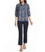 Intro Petite Size Floral Print Lyocell 3/4 Sleeve Button Front Placket Blouse - Image 3